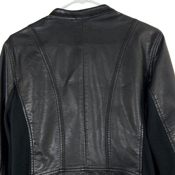 Kenneth Cole Reaction Black Faux Leather Moto Jacket Women’s Large L Slim Fit - Picture 8 of 13
